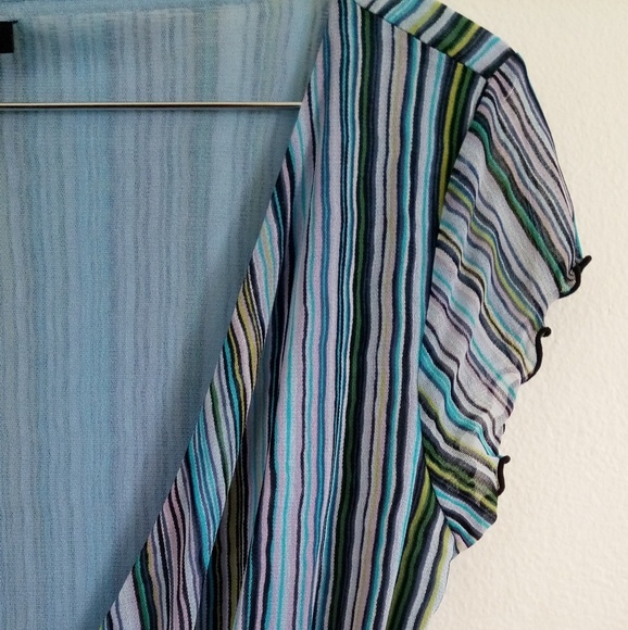 90's Style The Limited Blue Stripe Lettuce Edge Wrap Top S - Picture 4 of 8